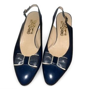 Salvatore Ferragamo Women's Blue Bow Slingback Flats